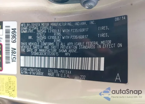 2014 Toyota Sienna Le V6 8 Passenger z USA, uszkodzony, nr VIN 5TDKK3DC9ES520615